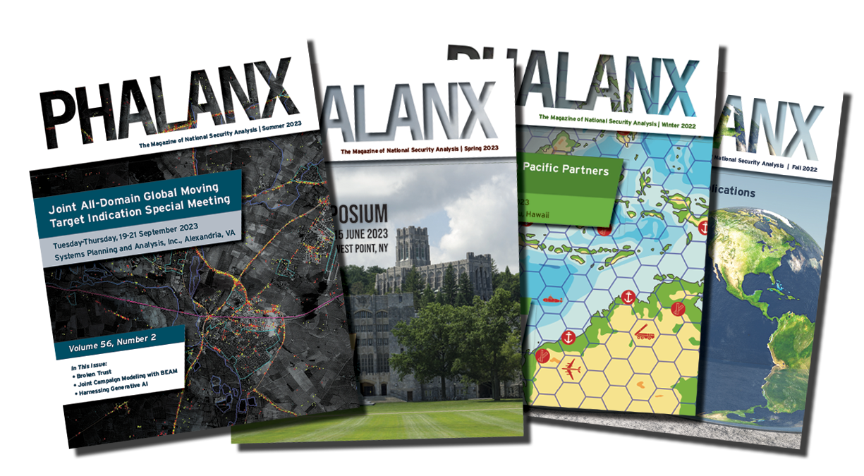 Image showing the four most recent Phalanx journals.